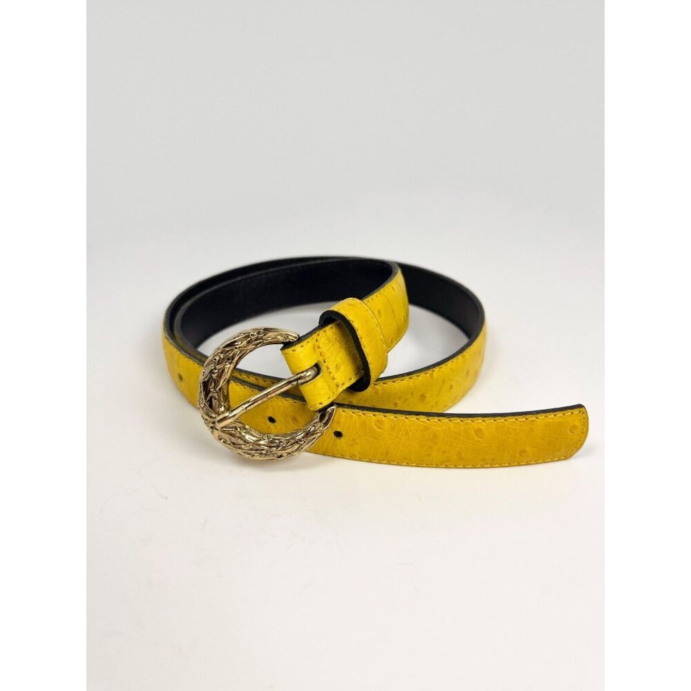 Rodier yellow textured leather womans belt gold buckle - designer, made in Italy